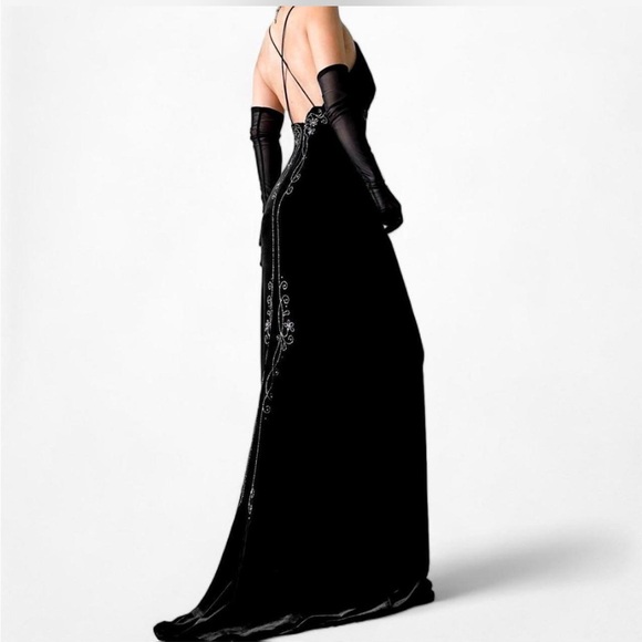 Black hand beaded vintage y2k prom, hoco, upscale maxi dress - Picture 3 of 8